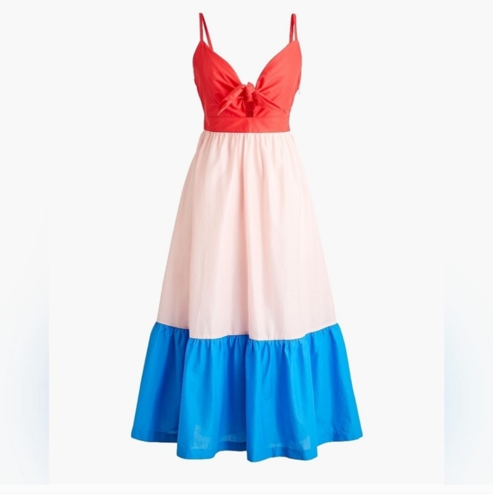 J Crew Color Block Midi Sun Dress Strappy 6 Petite
